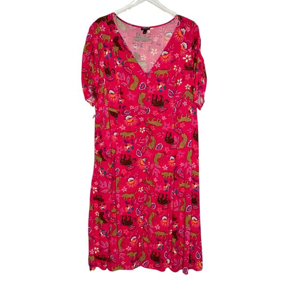 Torrid 3X Midi Rayon Slub Button Front Tie Dress Leopard Pink *flaw - Picture 1 of 10